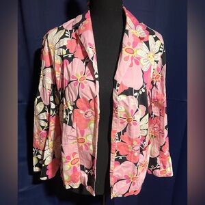 Erin London Floral Stretch Open Front Blazer - Pink, Black, White